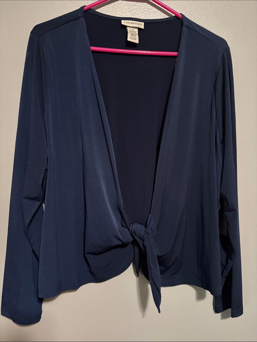 Catherines Navy Front-Tie Open Cardigan 1X NWT